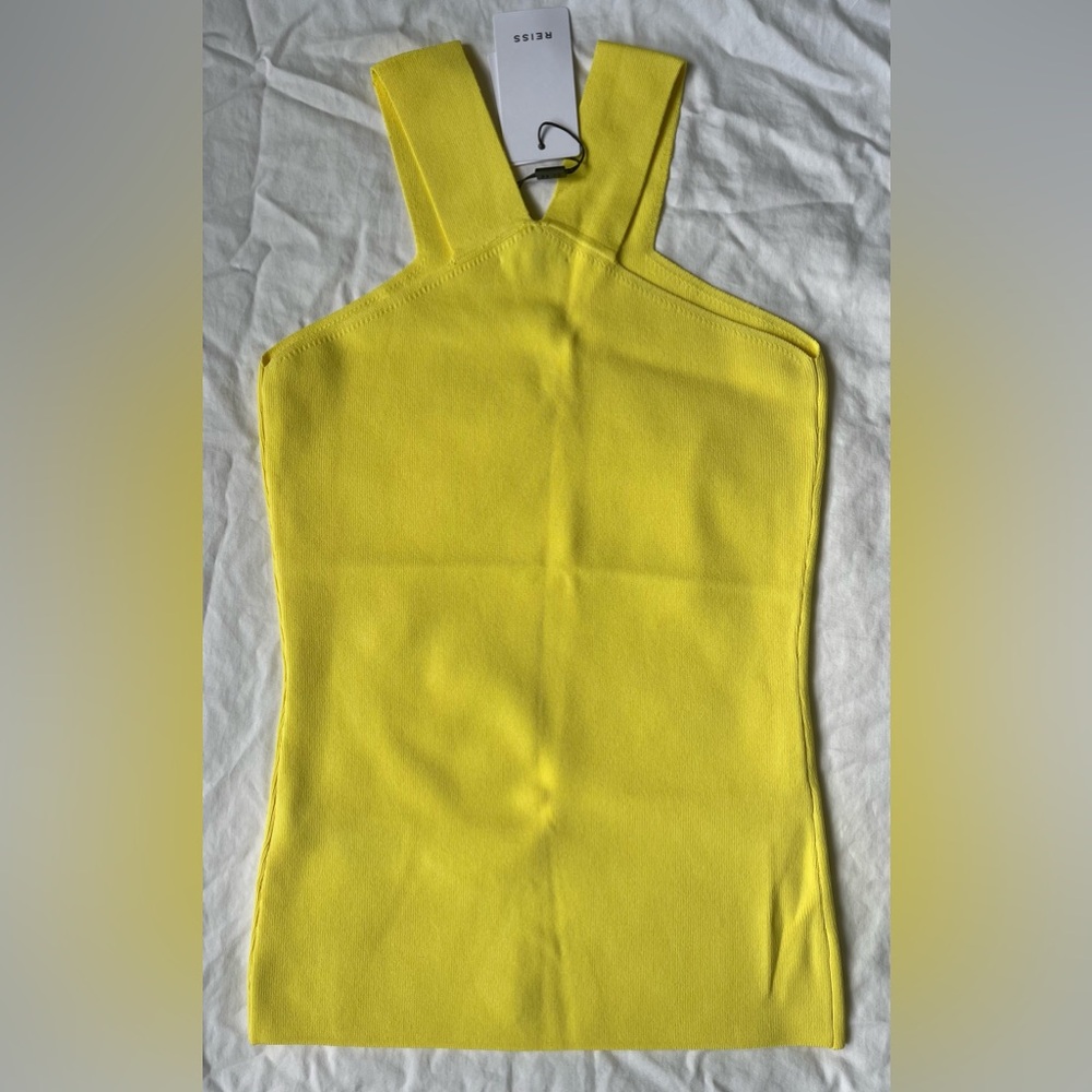 Reiss Knitted Front And Back Sleeveless V-Neck Top. GORGEOUS. Yellow. Size:S - Picture 8 of 15